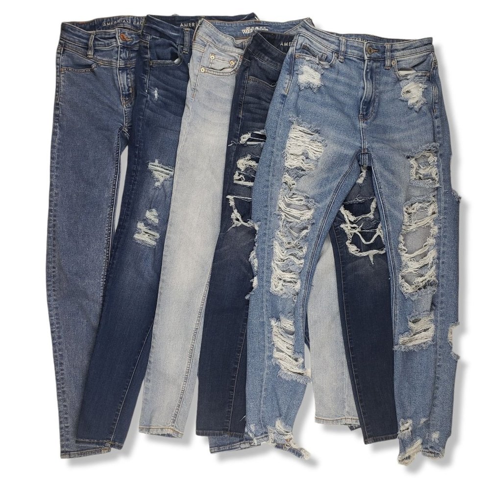 5 pair size 00 American Eagle and Wild Fable Jeans lot distressed destroyed